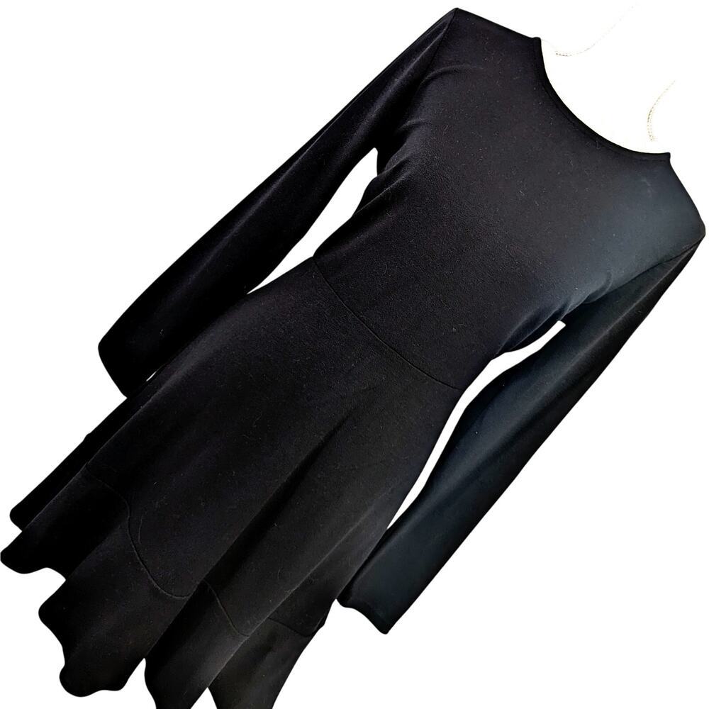 NWT! LOFT! LUXE BLACK KNIT, L/S CREAM CHIFFON PETIT-RUFFLE NECK DRESS! SZ 6